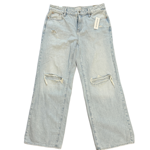 PacSun Denim - 100% cotton wide leg ripped baggy denim jeans low rise PacSun Casey in Blue